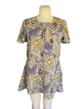 Suzanne Betro Lavender Floral Short Sleeve Tunic with Yellow Accents